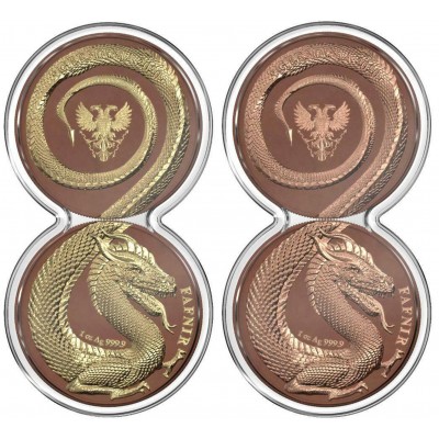 Germania TERRACOTTA-I DRAGONS Special Edition BEASTS FAFNIR GEMINUS 2 x 5 Mark 2020 Two Coin Silver Set Rose and Yellow Gold plated (1 oz x 2) 2 oz